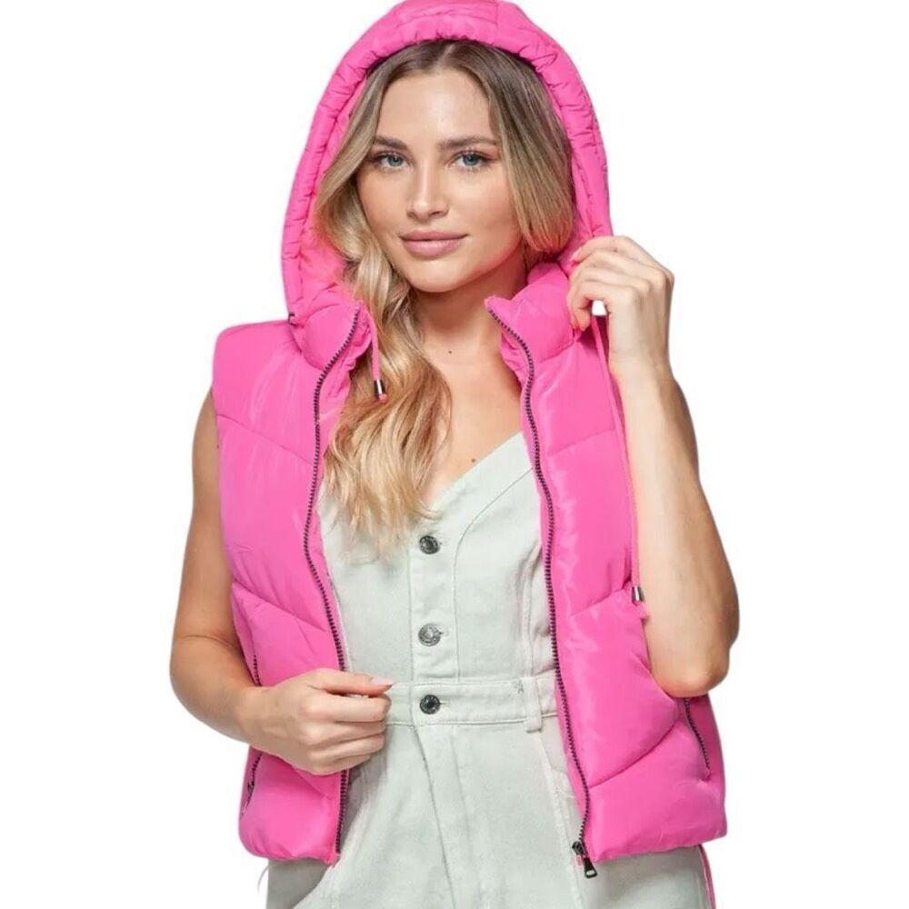 Pink Zip Up Quilted Hooded Vest Size Large NWT | Snobbish